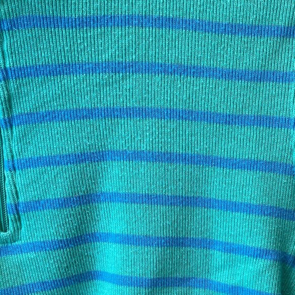 L.L. Bean Women's Size Small Quarter-Zip Pullover Blue Green Striped - Picture 2 of 4